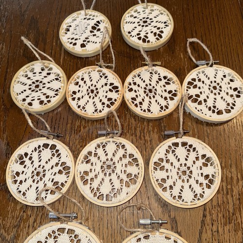Rustic Boho Christmas Ornaments Set Of 11 Handmade Crochet Vintage Hoops - Picture 3 of 5