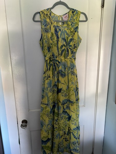 Tuckernuck Banjanan Isha Dress Lisbons Garden Maxi Print Yellow Green Sz Small