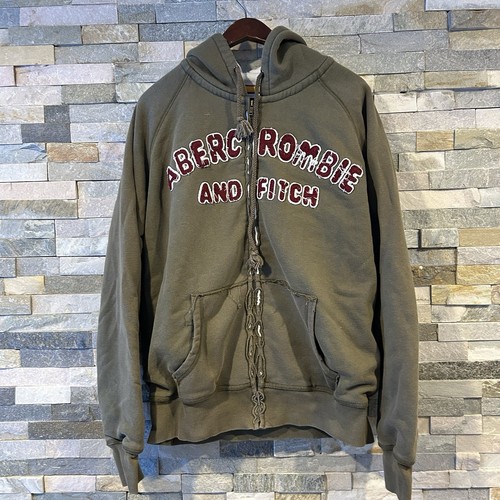 abercrombie fitch Thermal Lined Vintage Olive Green Distressed Zip Hoodie XL
