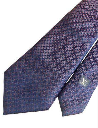 Louis Vuitton Necktie Tie Silk Navy Red Geometric Pattern 3.6 inches From Japan - Picture 20 of 24