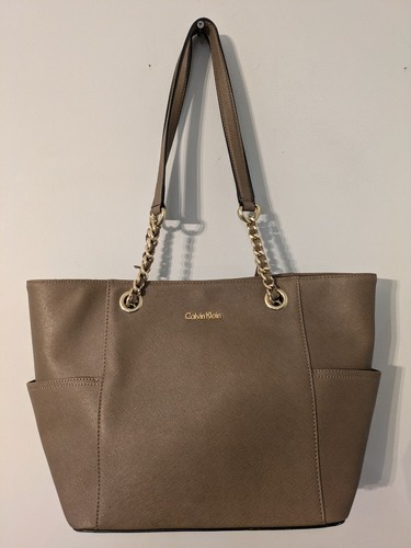Calvin Klein Hayden Chain Tote Bag Saffiano Leather.