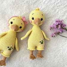 Crochet Duck Plush, Amigurumi Baby Toy, Handmade Organic Cotton Gift