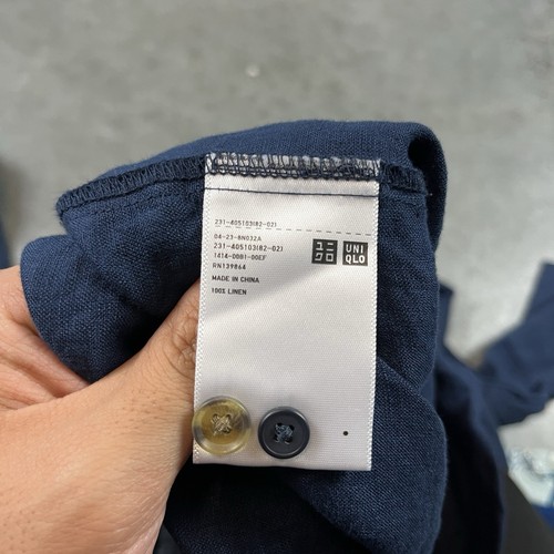 Uniqlo Linen Shirt Womens Large Blue Button Up Long Sleeve Breathable Preowned - Picture 8 of 20