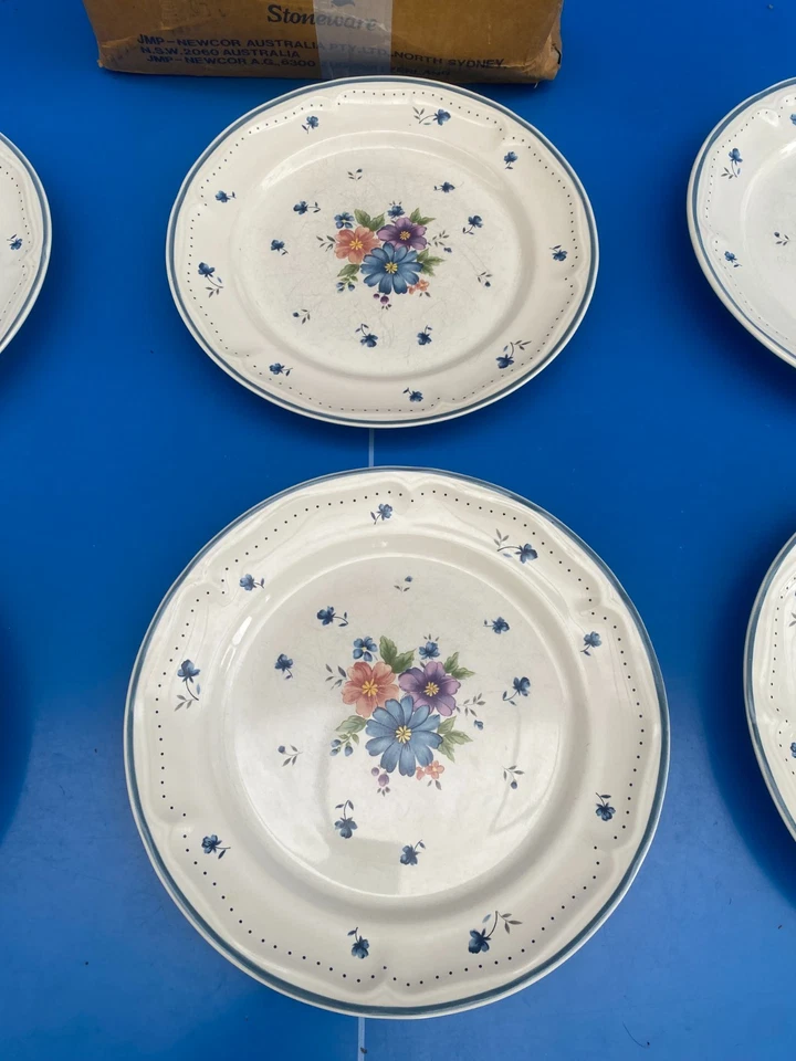 Lot de 6 grande assiettes vintage Provincial Bouquet 1987 JMP STONEWARE Grès N°4 - Photo 3/4