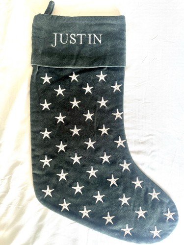 Pottery Barn JUSTIN Velvet Christmas Stocking Medium NEW NWOT