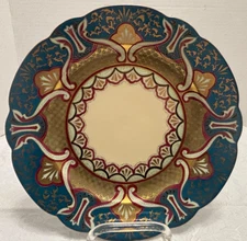 Antique Hand Painted Gilt Austrian Plate Teal Rust Gold 9.5" Winged Crown Mark