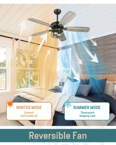 Farmhouse Ceiling Fan 52Inch Ceiling Fans with Lights and Remote Control Rust... - Picture 6 of 6