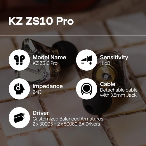 ZS10 Pro 4BA+1DD Wired IEM Earbuds Gaming Music Monitor Detachable Cable - Picture 6 of 9