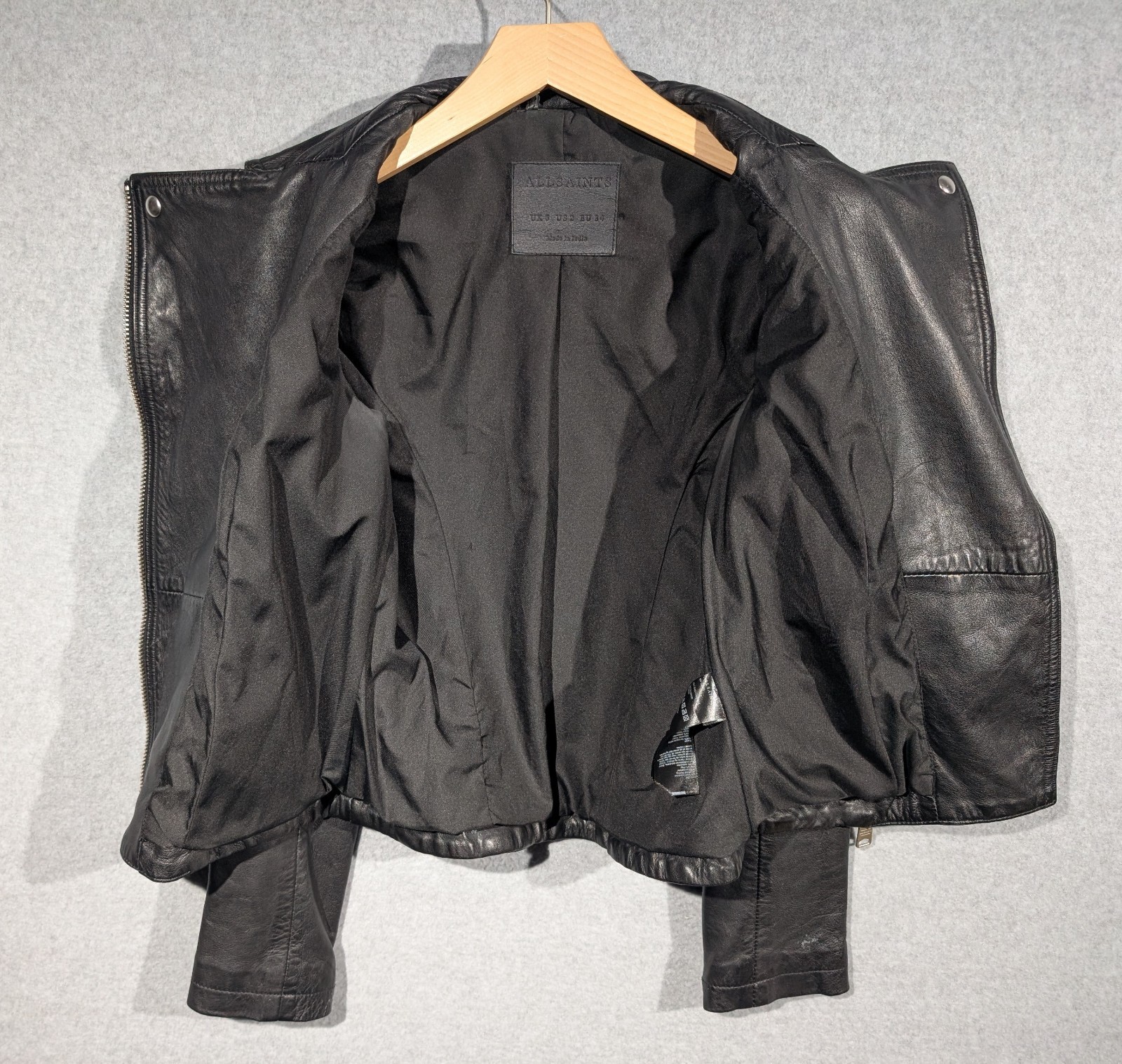 All Saints Sheep Leather Jacket Women's Size 2 Black Catch Biker Quilted Moto image 8