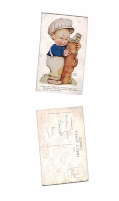 Vintage Postkarte - Mabel Lucie Attwell Golf Caddie Illustration UNBESPIELT