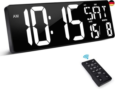 XREXS 16,5'' Digitale Wanduhr mit LED-Display, Fernbedienung, Einstellbare