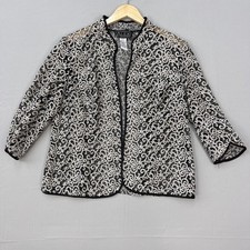 Alex Evenings Lace Jacket Womens Medium Silver Black Peplum