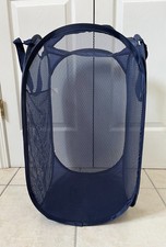 NAVY BLUE MESH FOLDING COLLAPSABLE LAUNDRY HAMPER HANDLES 24" TALL x 14" WIDE
