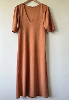Zara Burnt Orange Smart Short Sleeve Long Dress Size S - Image 1 of 4