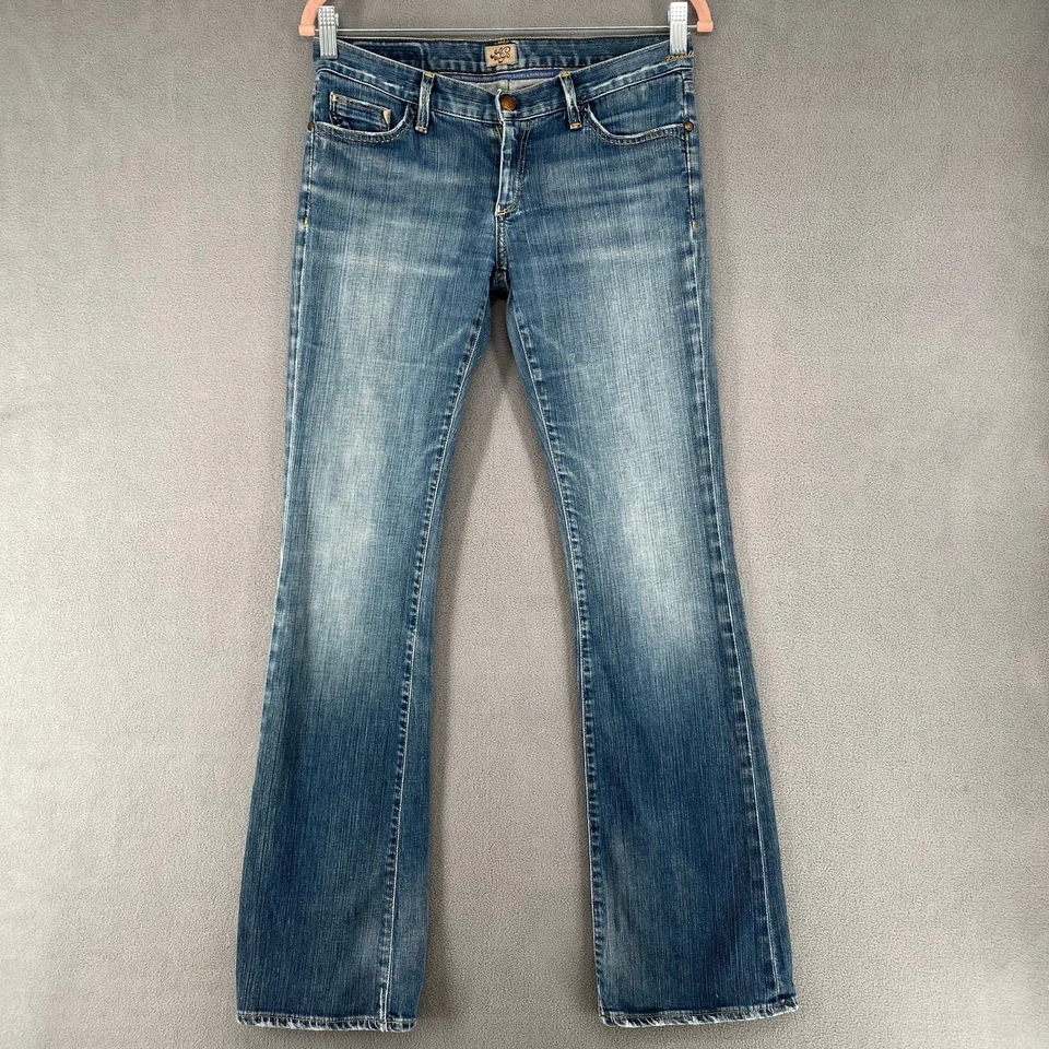 Jean vintage Y2K 00s dorado signo pasión tiro bajo corte bootcut acampanado 28 azul hecho en EE. UU. Foto 2 de 4