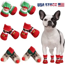 4pcs Christmas Decoration Cat Knitted Shoes Non-Slip Cat Warm Socks Pet Supplies