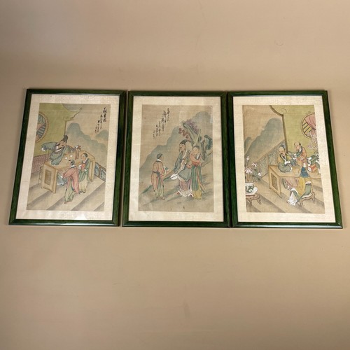 Set Of 3 Hand Painted Silk Japanese Paintings Picture Art Oriental Silk Antique - Picture 5 of 15