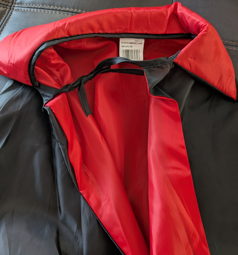 Halloween Adult Costiume 54 in Vampire Cape, Black/Red Long One Size Fits All - Picture 6 of 21