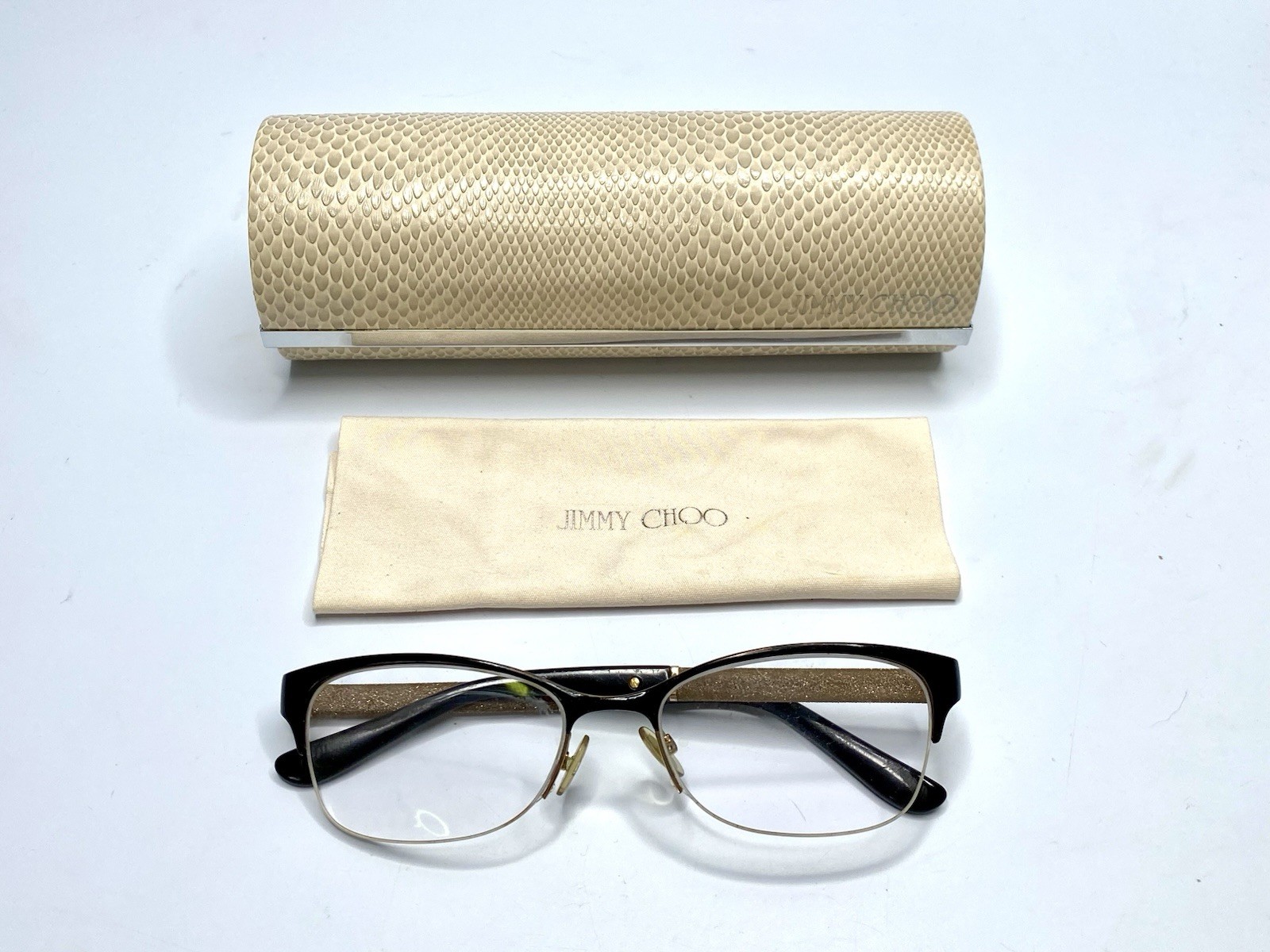 JIMMY CHOO キャットアイクラス JC180 17W Jimmy Choo Black Gold Cat Eye Glasses Glitter Temples w Case