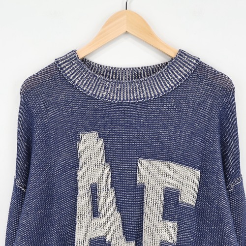 Maglione pullover American Eagle RARO AE logo maglia grossa crema navy taglia small - Foto 2 di 8