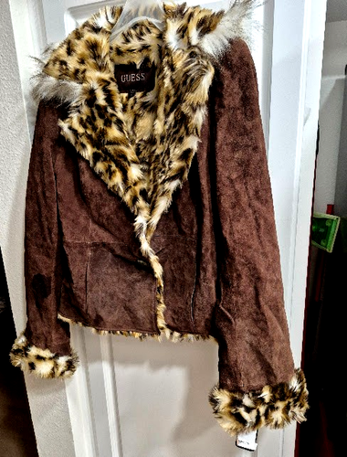 GUESS Damen Wildleder Lederjacke mit Animal Kunstfellfutter - Neu mit Etikett - M - Bild 10 von 11