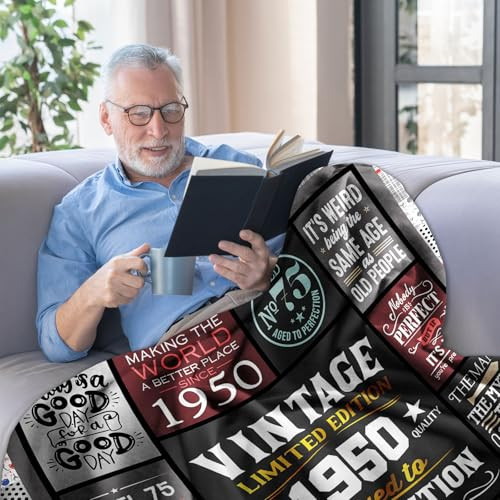 75th Birthday Gifts for Men Blanket 60"x 50", Gifts for 75 Year Old Man, 75 - Picture 3 of 8