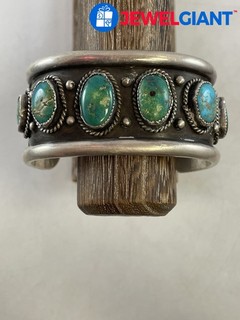 STERLING SILVER NAVAJO TURQUOISE LARGE 8.25 INCH CUFF BRACELET 127.7G #FT185