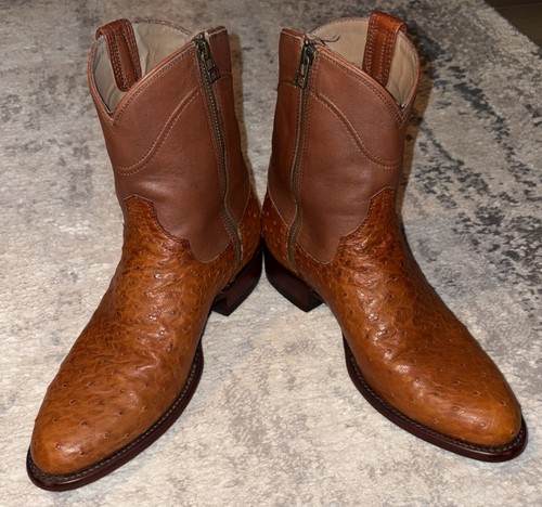 Tecovas The Dean Ostrich Side Zip Roper Boots Men’s Size 9.5 D Pecan - Picture 18 of 19