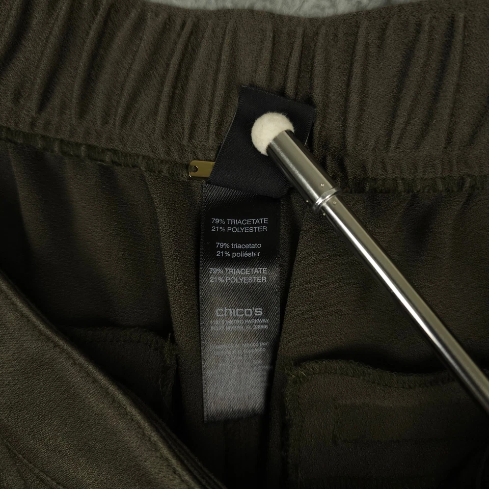 Pantalones Chicos Etiqueta Negra Mujer 1 EE. UU. 8 M Verde Satinado Hebilla Tobillo Cintura Elástica Foto 4 de 4