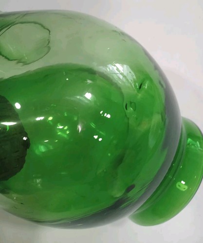 Vtg 60s MCM Green Art Glass Wine Bottle Decanter w/ Ice Chamber Corks Handblown - Picture 16 of 23