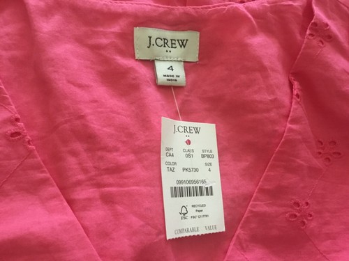 Abito midi donna J.Crew Factory nuovo con etichetta cotone occhielli in azalea tropicale taglia:4 8 - Foto 14 di 14