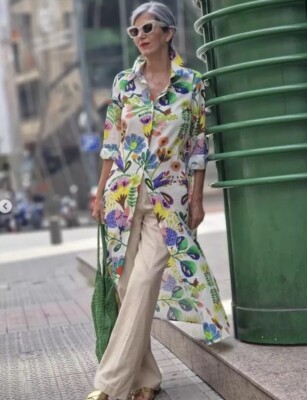 417　6/14 Flower print long sleeve M MissJophiel One Shoulder Long Sleeves Floral Print Chiffon