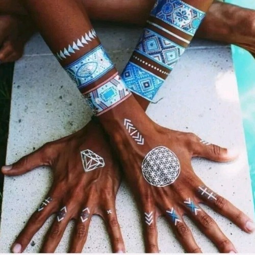 iamu PREMIUM Pocahontas Gypsy Tribal Colorful Metallic Flash Tattoos - White - Picture 4 of 7