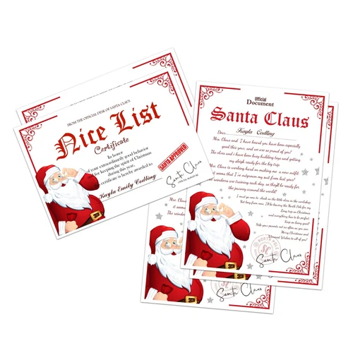 PERSONALISED LETTER FROM SANTA NICE LIST CERTIFICATE CHRISTMAS EVE BOX CHILDRENS