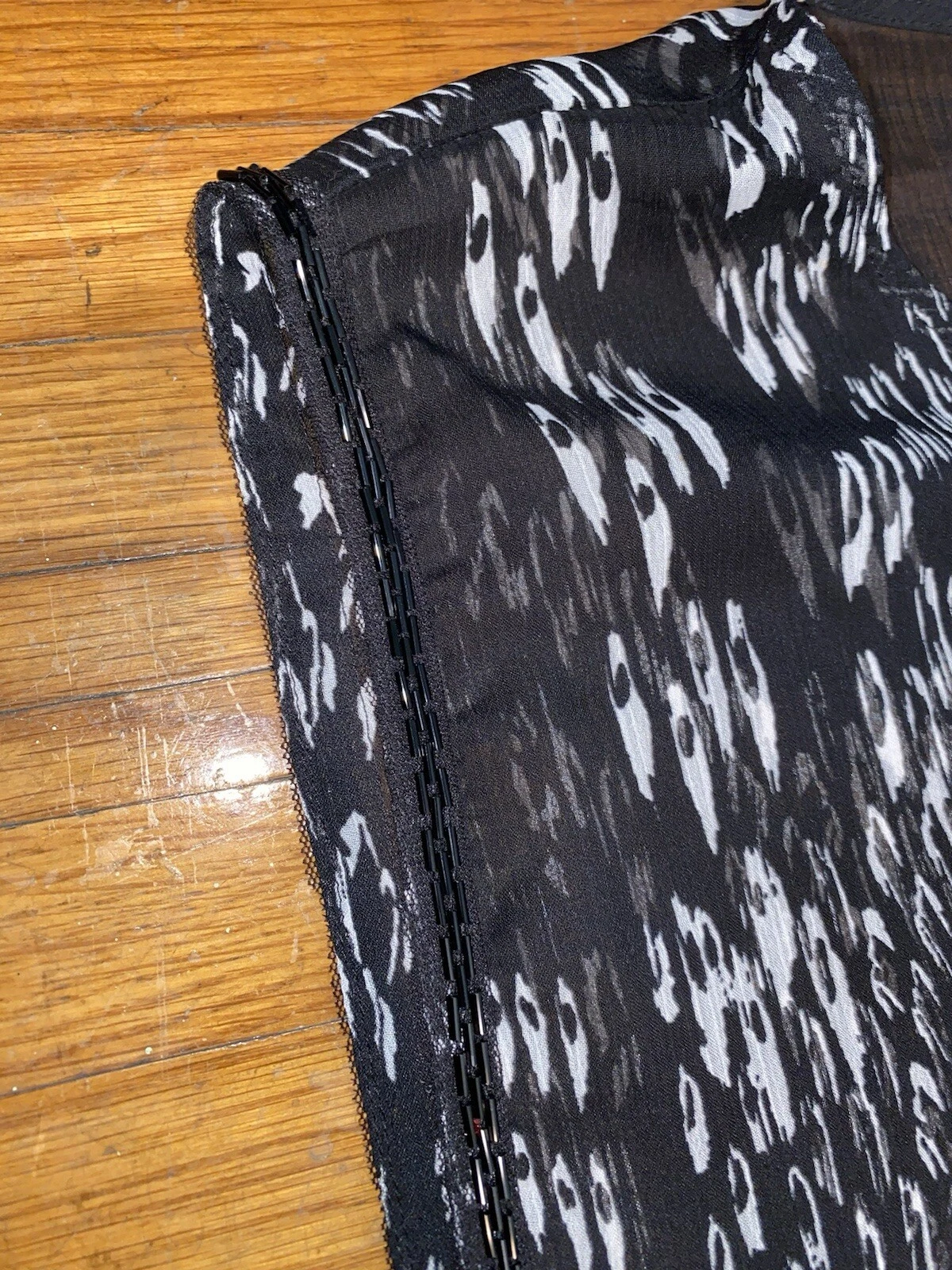 OFF WHITE Abito donna Express taglia small chiffon nero bianco sporco perline manica larga #F