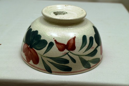 Antique Pottery Spongeware Bowl Hand Painted Floral Design Porcelain Motif "106 - Picture 9 of 10