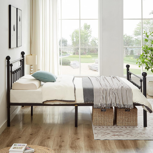 Queen Size Metal Platform Bed Frame with Headboard No Box Spring Needed Vintage - Picture 6 of 12