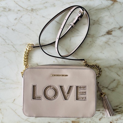 MICHAEL KORS Ginny Soft Pink Leather "Love" Studded Medium Crossbody Camera Bag