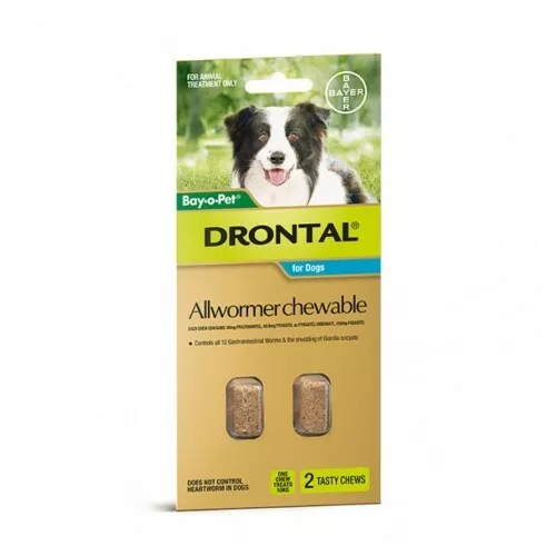 Drontal Allwormer Chew Medium Dogs 10kg Roundworm Hookworm Whipworm Tapeworm 2 - Picture 1 of 3