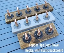 Copper Pipe Coat/ Towel Hooks, with Rustic Backboard (Horizontal, or Vertical)