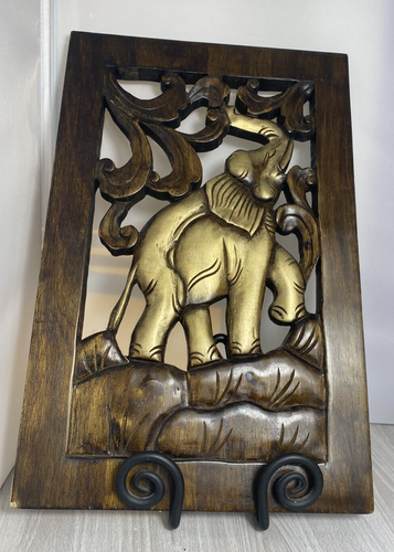 Handgeschnitzter Elefant Teakholz Wandbild - Bild 1 von 24