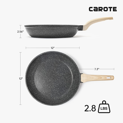 Sartén antiadherente de 12 pulgadas con tapa | Sartén antiadherente con recubrimiento de granito - Imagen 9 de 9