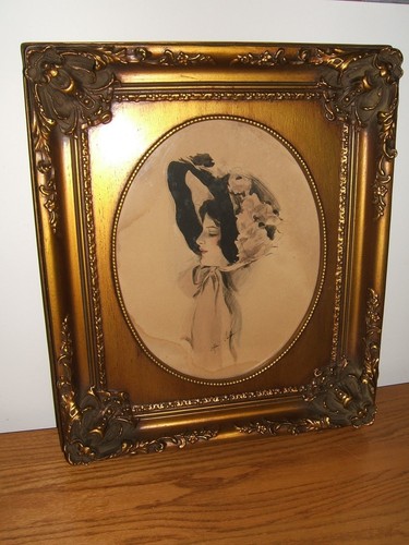 Antiker edwardianischer Bleistift & Aquarell nach Fischer Zeichnung mit Bilderrahmen    - Bild 1 von 10