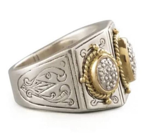 18K Yellow Gold & S Silver Classic Diamond Cross Ring Sz 6.7 Konstantino - Picture 9 of 10
