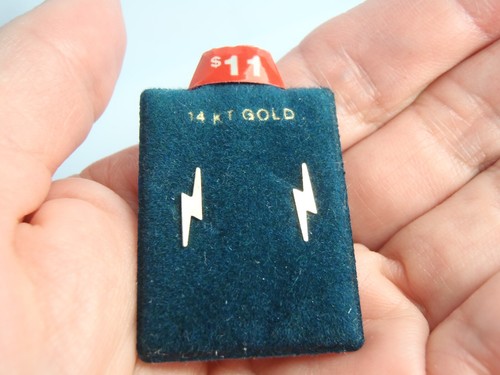 Solid 14kt Yellow Gold Lightning Bolt Stud Earrings Small Dainty Earrings New - Picture 11 of 21