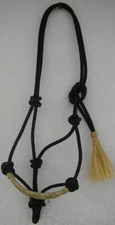 Nylon Cowboy Black Rope Halter Horse Tack Hand Braided Natural Rawhide Noseband