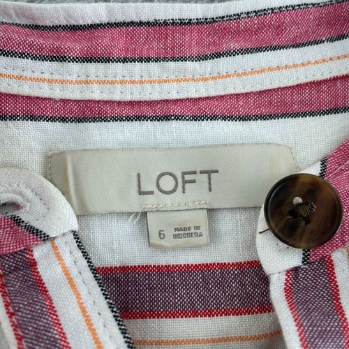Striped Button-Front Shirt Dress With Belt By Loft Size 6 Linen/Rayon Blend 4400 - Picture 3 of 8