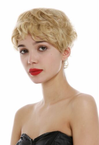 Perücke Echthaar Damen Herren kurz wellig wild Pixie Blond Mix gesträhnt wig - Bild 6 von 6