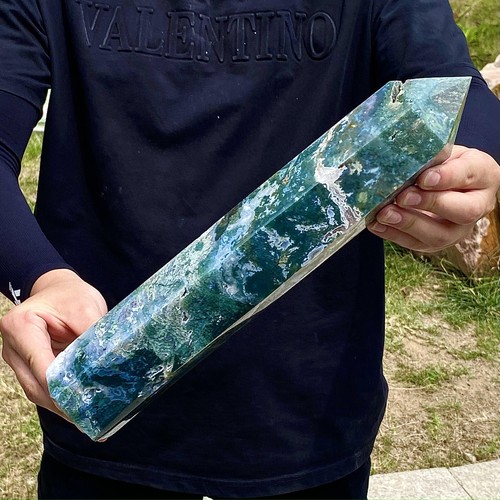 5.44LB Natural water grass agate wide column Obelisk quartz crystal sample colu - 第 5/12 張圖片
