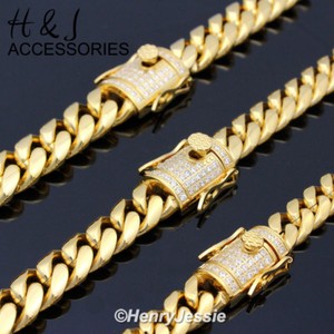 Authentic 18-40"MEN 10/12/14mm Gold Plated ICY CZ Miami Cuban Necklace*158